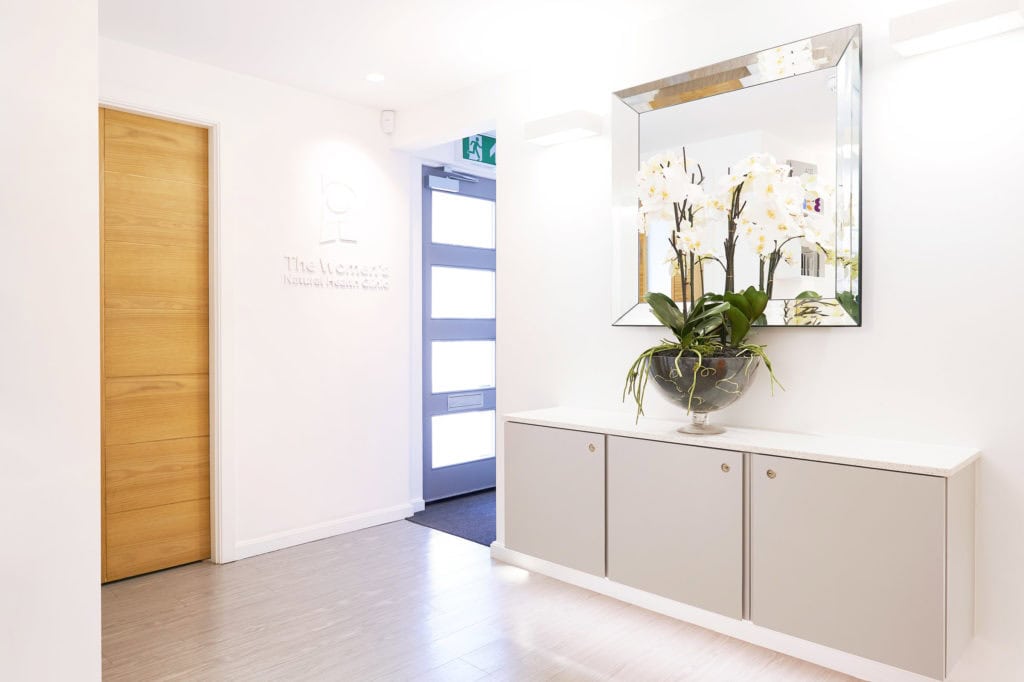 Interior view of the Women’s Natural Health Clinic reception area.
